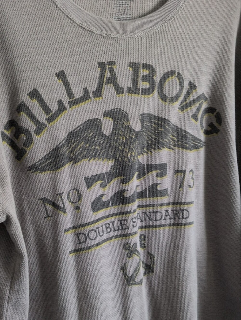 Billabong Gray Long-Sleeve Graphic Waffle Crew
